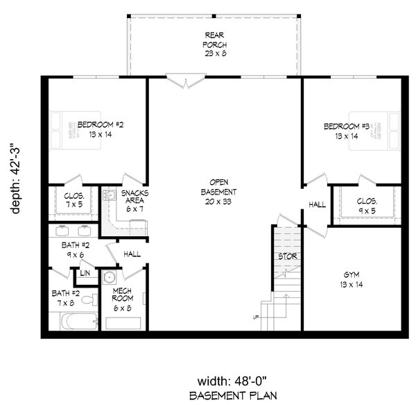 Architectural House Design - Farmhouse Floor Plan - Lower Floor Plan #932-549