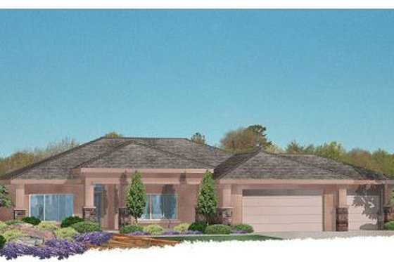 Exterior - Front Elevation for Adobe / Southwestern House Plan #24-248 - 4 bed, 2 bath
