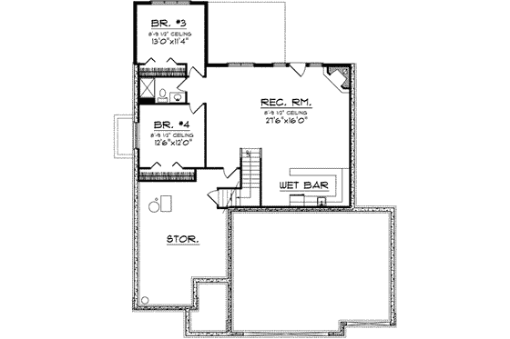 Floor Plan - Lower Floor for Traditional House Plan #70-693 - 4 bed, 2.5 bath