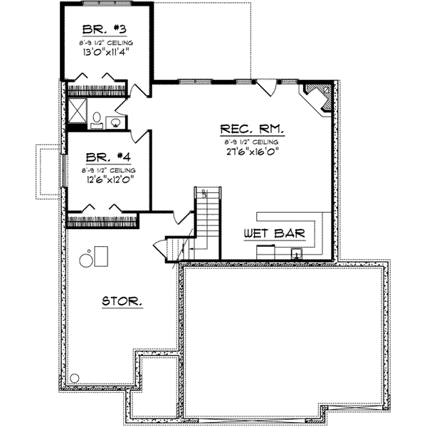 Architectural House Design - Traditional Floor Plan - Lower Floor Plan #70-693