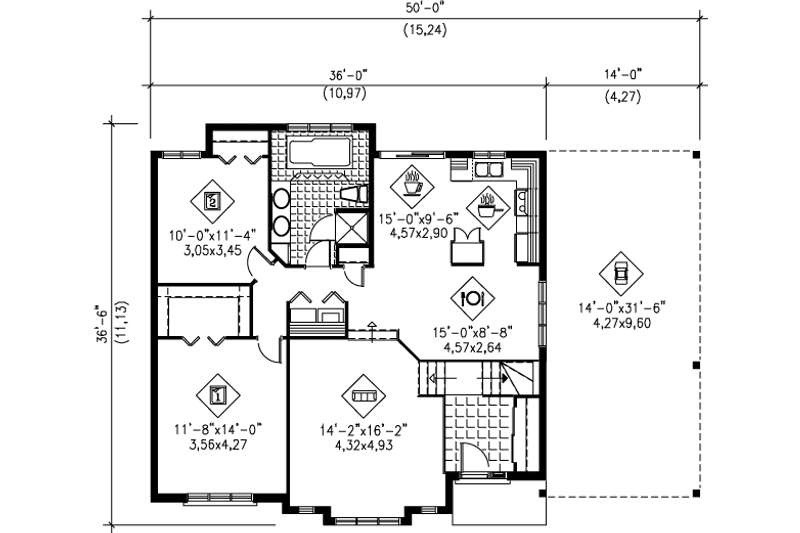 Dream House Plan - Floor Plan - Main Floor for Traditional House Plan #25-1161 - 2 bed, 1 bath