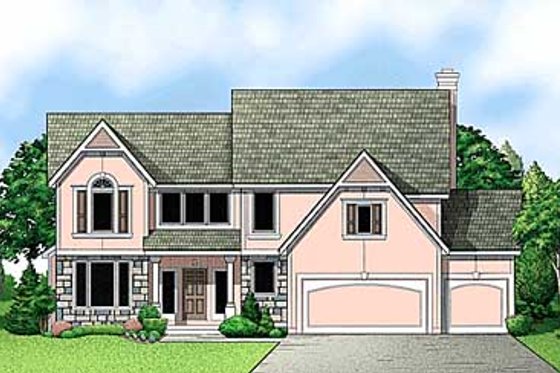 Exterior - Front Elevation for European House Plan #67-538 - 4 bed, 3.5 bath