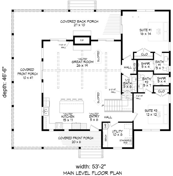 House Blueprint - Farmhouse Floor Plan - Main Floor Plan #932-1078