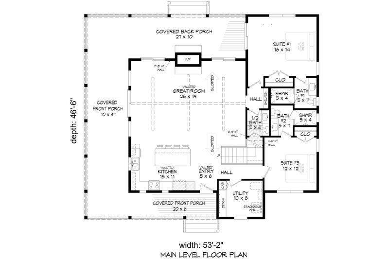 Home Plan - Floor Plan - Main Floor for Farmhouse House Plan #932-1078 - 4 bed, 4.5 bath