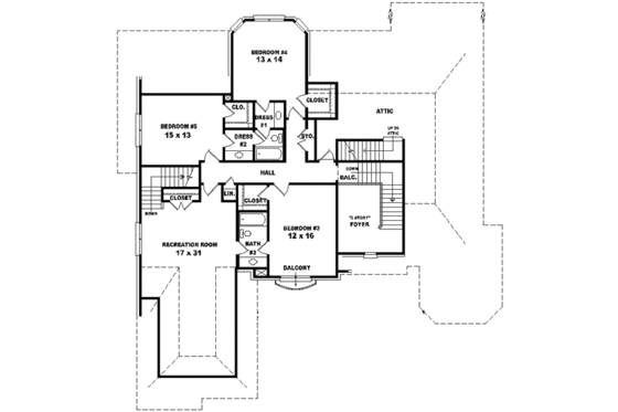 Floor Plan - Upper Floor for European House Plan #81-629 - 4 bed, 4 bath