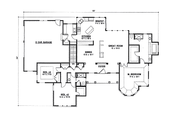 Floor Plan - Main Floor for Traditional House Plan #67-832 - 3 bed, 2 bath