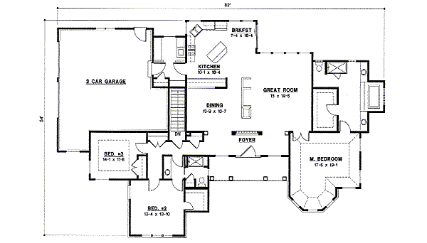 Floor Plan - Main Floor for Traditional House Plan #67-832 - 3 bed, 2 bath