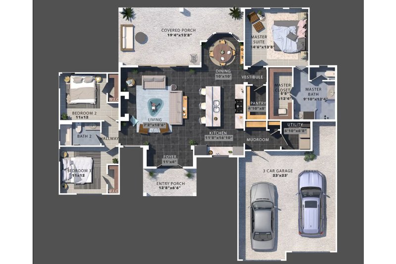 Architectural House Design - Floor Plan - Main Floor for Craftsman House Plan #1110-4 - 3 bed, 2 bath