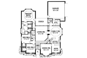 Floor Plan - Main Floor for Traditional House Plan #40-218 - 3 bed, 2.5 bath