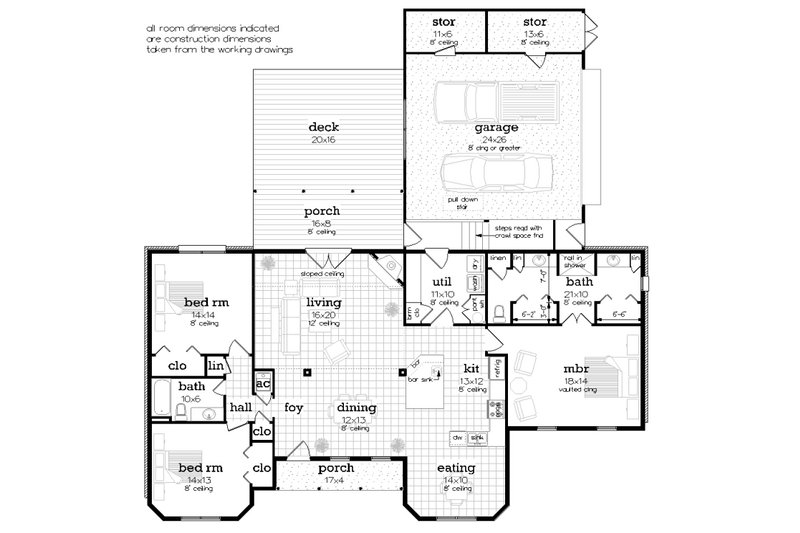 Architectural House Design - Floor Plan - Main Floor for Farmhouse House Plan #45-623 - 3 bed, 2 bath