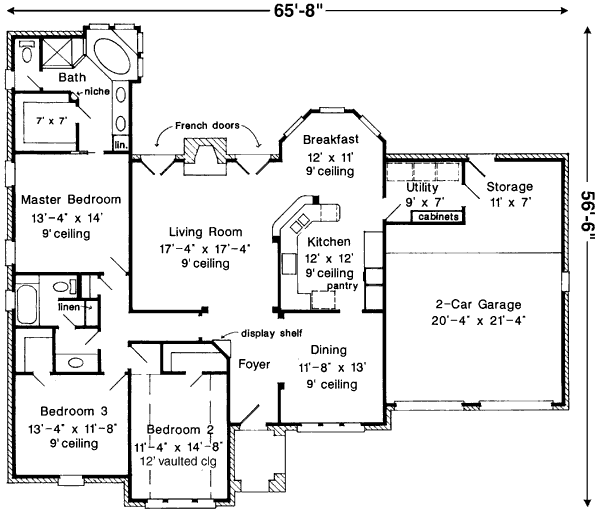 European Style House Plan - 3 Beds 2 Baths 1994 Sq/Ft Plan #410-281 ...