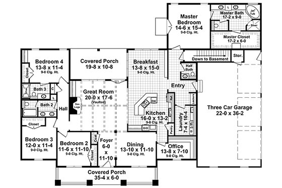 Floor Plan - Main Floor for Craftsman House Plan #21-396 - 4 bed, 3.5 bath