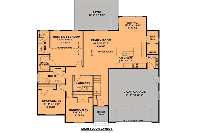 Home Plan - Floor Plan - Main Floor for Ranch House Plan #1111-3 - 3 bed, 2 bath