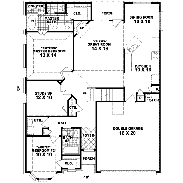 Floor Plan - Main Floor for European House Plan #81-510 - 2 bed, 2 bath