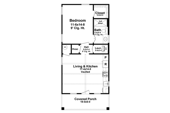 Floor Plan - Main Floor for Farmhouse House Plan #21-497 - 1 bed, 1 bath