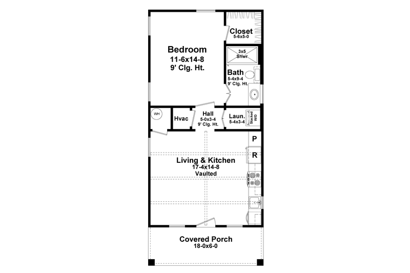 Architectural House Design - Floor Plan - Main Floor for Farmhouse House Plan #21-497 - 1 bed, 1 bath