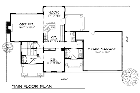 Floor Plan - Main Floor for Traditional House Plan #70-186 - 3 bed, 2.5 bath