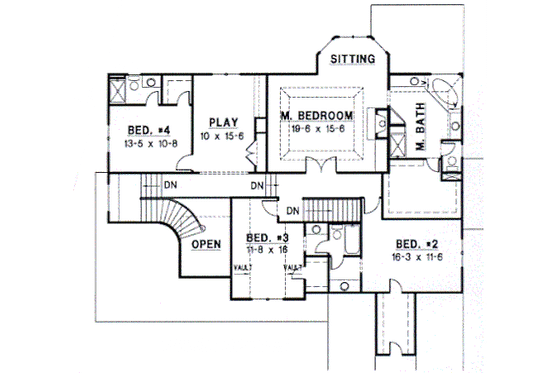 Floor Plan - Upper Floor for European House Plan #67-610 - 4 bed, 3.5 bath