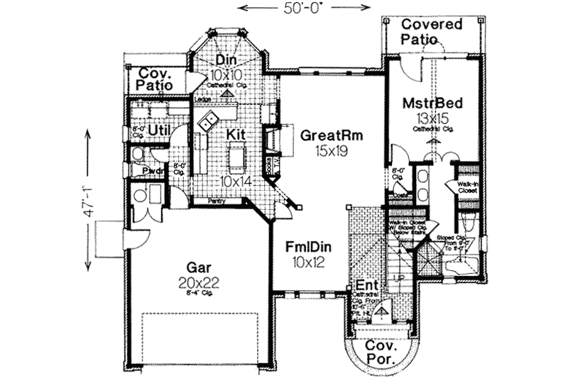House Blueprint - Floor Plan - Main Floor for European House Plan #310-146 - 3 bed, 2.5 bath