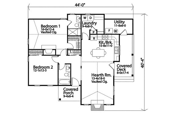 Floor Plan - Main Floor for Cottage House Plan #22-592 - 2 bed, 2 bath