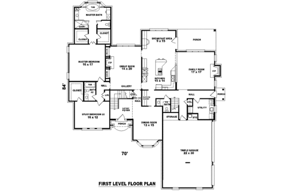 Floor Plan - Main Floor for European House Plan #81-1328 - 4 bed, 4 bath