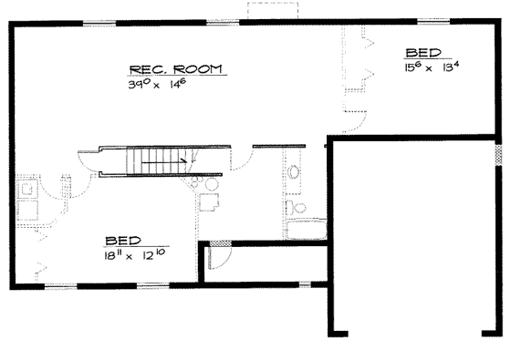 Floor Plan - Lower Floor for Ranch House Plan #308-140 - 3 bed, 2 bath