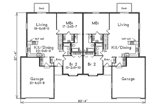 Floor Plan - Main Floor for Ranch House Plan #57-288 - 2 bed, 2 bath