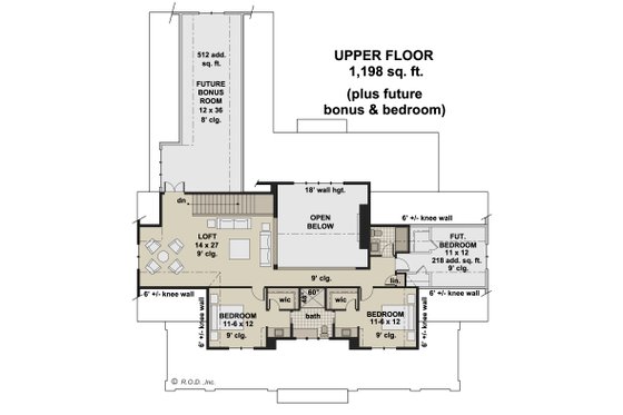Floor Plan - Upper Floor for Farmhouse House Plan #51-1241 - 3 bed, 3.5 bath