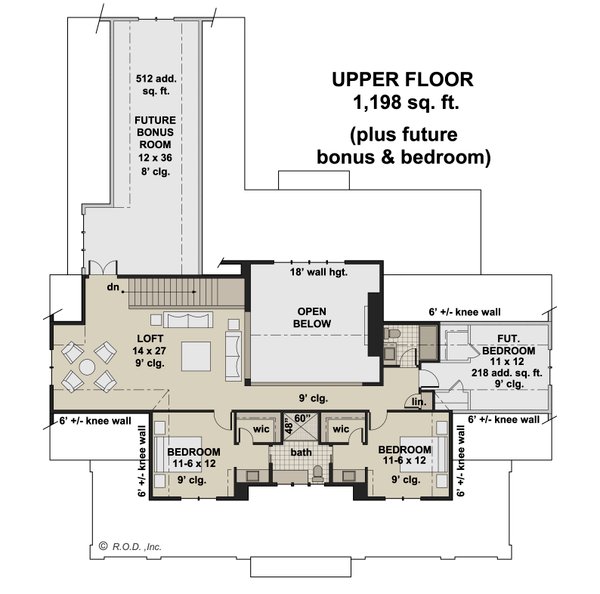 Farmhouse Floor Plan - Upper Floor Plan #51-1241