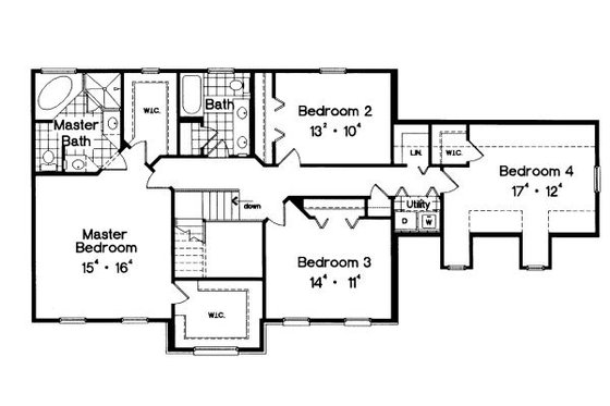 Floor Plan - Upper Floor for Colonial House Plan #417-340 - 4 bed, 2.5 bath