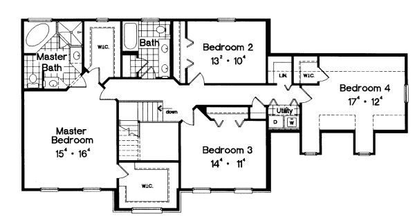 Colonial Floor Plan - Upper Floor Plan #417-340