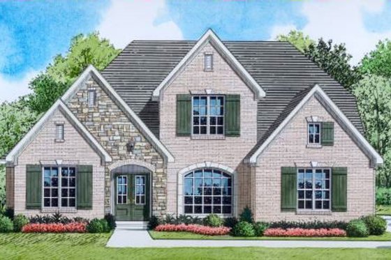 Exterior - Front Elevation for European House Plan #424-15 - 4 bed, 3.5 bath