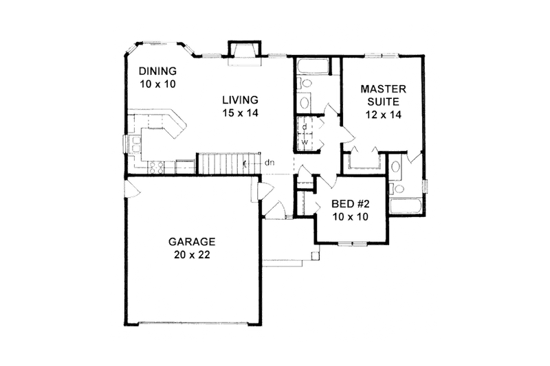 House Blueprint - Floor Plan - Main Floor for Ranch House Plan #58-202 - 2 bed, 2 bath