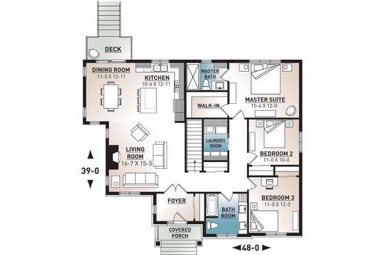 Floor Plan - Main Floor 1 for Craftsman House Plan #23-2667 - 3 bed, 2 bath
