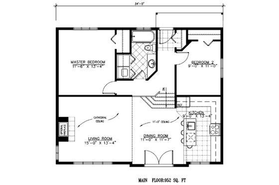 Floor Plan - Main Floor for Country House Plan #138-311 - 2 bed, 1 bath
