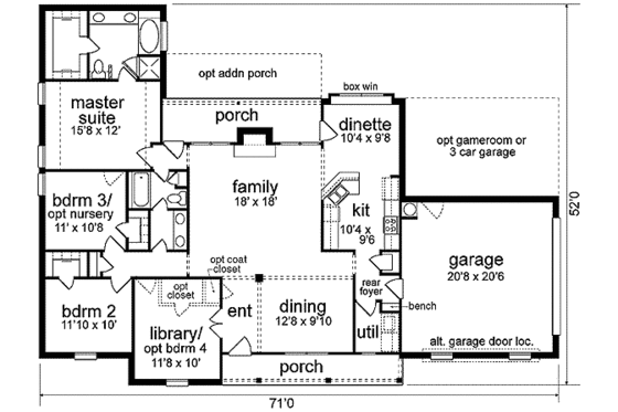 Floor Plan - Main Floor for Traditional House Plan #84-228 - 3 bed, 2 bath