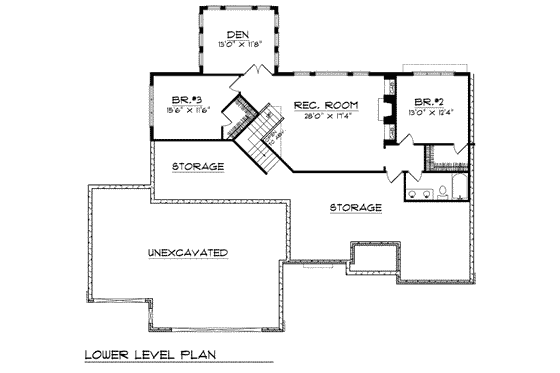 Floor Plan - Lower Floor for Traditional House Plan #70-255 - 3 bed, 2.5 bath