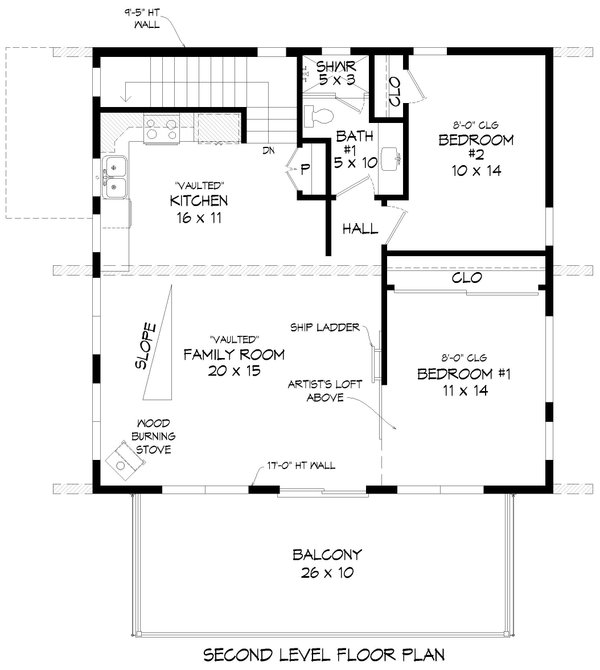 Southern Floor Plan - Upper Floor Plan #932-822