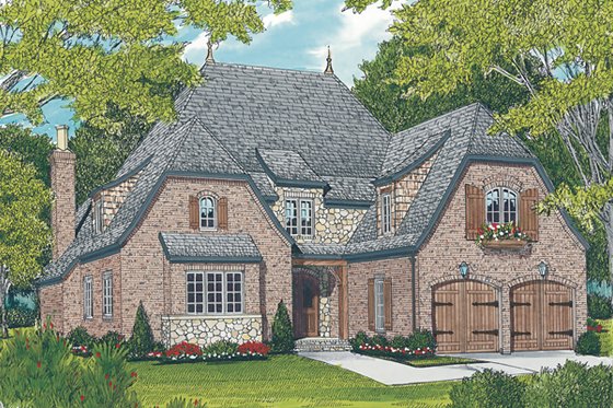 Exterior - Front Elevation 3 for European House Plan #453-56 - 3 bed, 4 bath