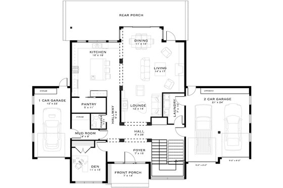 Floor Plan - Main Floor for Contemporary House Plan #1101-53 - 3 bed, 3.5 bath