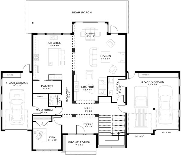 Contemporary Floor Plan - Main Floor Plan #1101-53