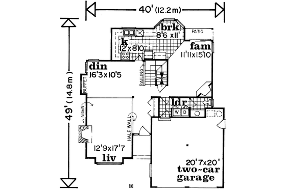 Floor Plan - Main Floor for Traditional House Plan #47-539 - 3 bed, 2.5 bath
