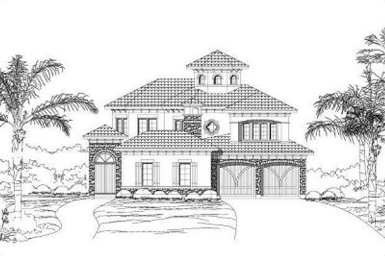 Exterior - Front Elevation for Mediterranean House Plan #411-817 - 4 bed, 4.5 bath