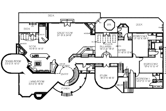 Floor Plan - Main Floor for Traditional House Plan #60-375 - 7 bed, 10 bath
