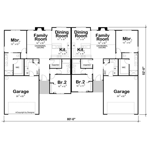 House Blueprint - Floor Plan - Main Floor for Modern House Plan #20-2616 - 2 bed, 2 bath