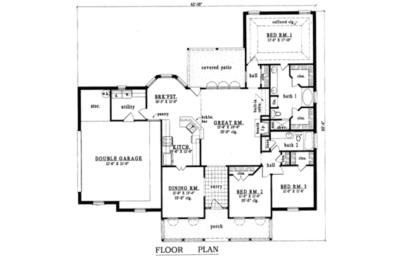 Floor Plan - Main Floor for Southern House Plan #42-209 - 3 bed, 2 bath