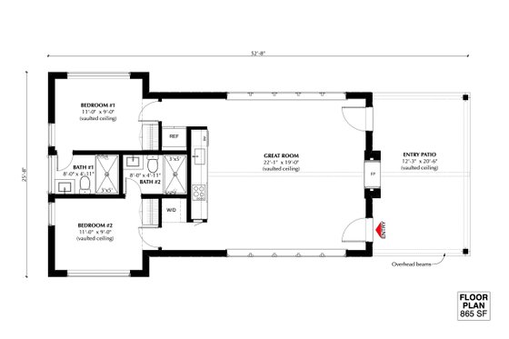 Floor Plan - Main Floor for Cottage House Plan #933-17 - 2 bed, 2 bath