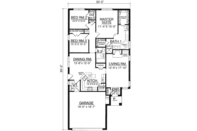 House Blueprint - Floor Plan - Main Floor for Traditional House Plan #40-108 - 3 bed, 2 bath