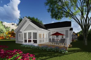 Exterior - Rear Elevation for Craftsman House Plan #70-1263 - 2 bed, 2 bath