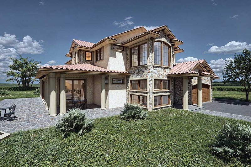 House Plan Design - Exterior - Front Elevation 3 for Mediterranean House Plan #1101-31 - 4 bed, 3.5 bath